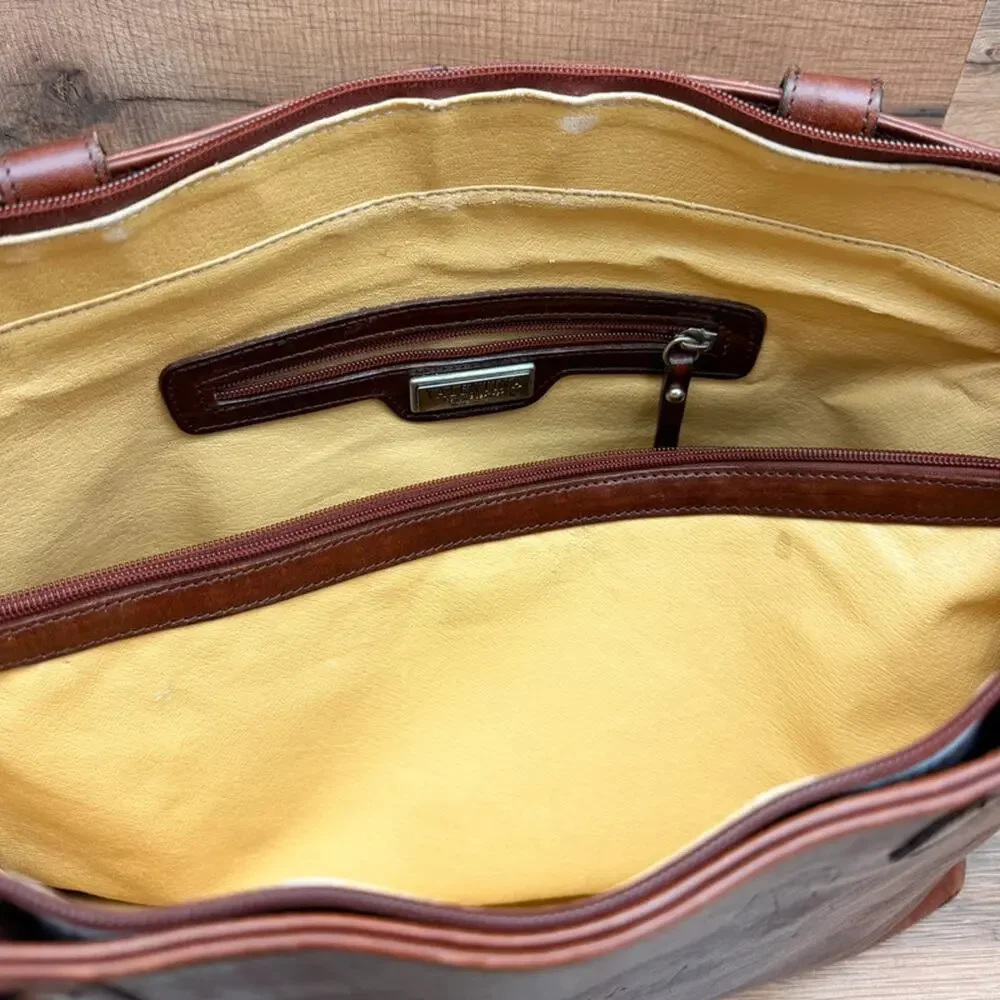 Vintage Valentina Leather Tote Top Handles Dark Brown Leather Travel Laptop Bag